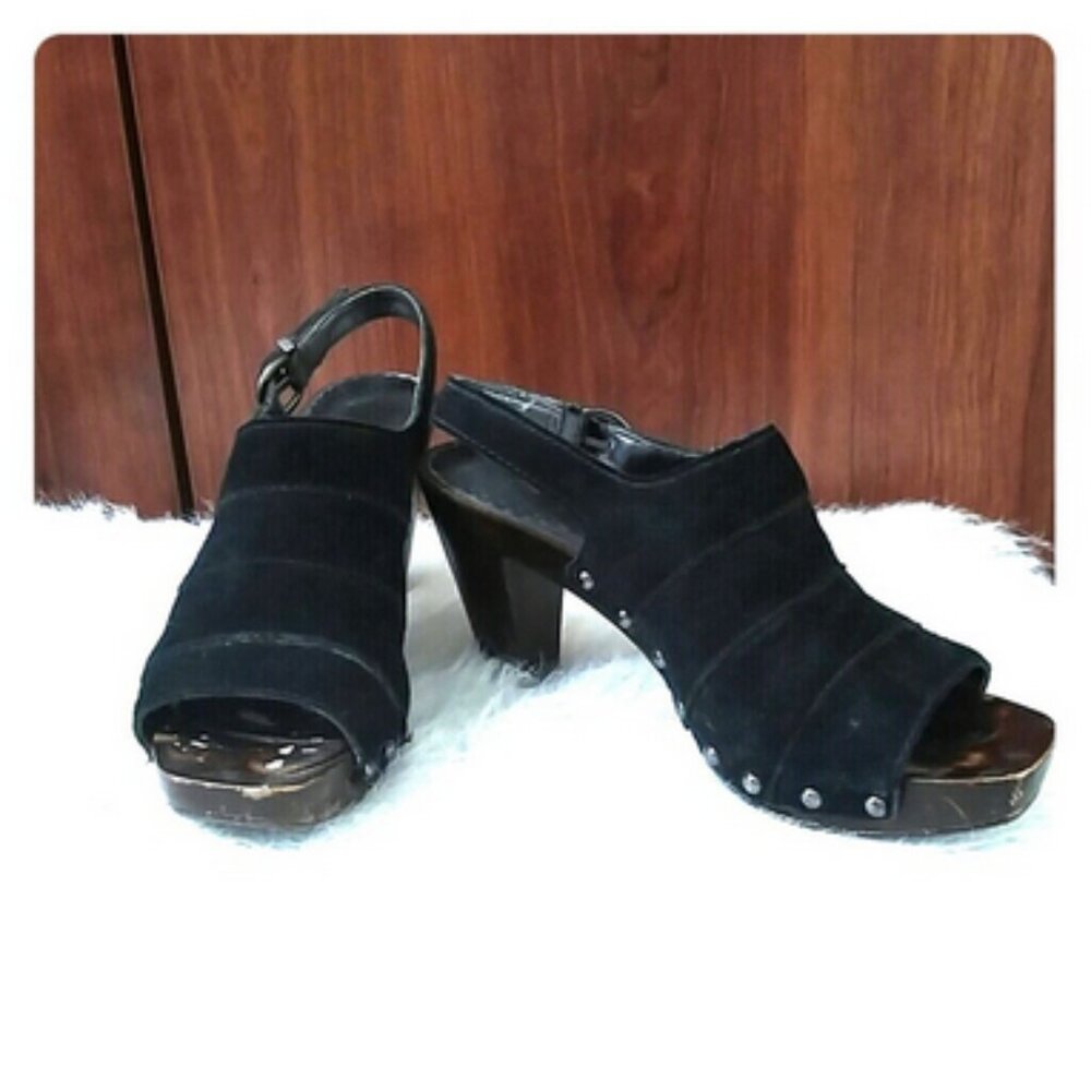 a.n.a black suede slingback peep toe heels size 7